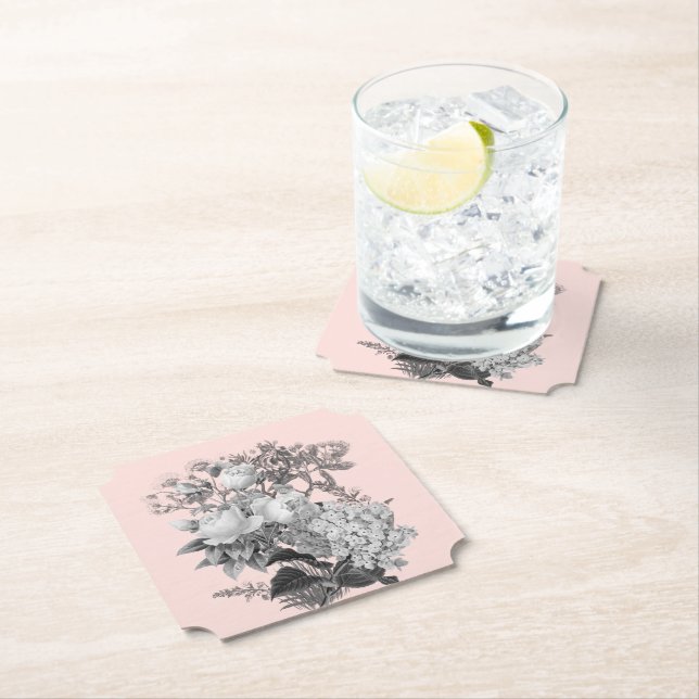 Vintage Flowers with Dusty Pink Paper Coaster (Insitu)