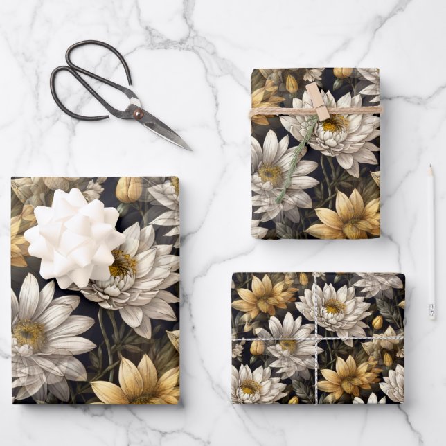 vintage flowers wrapping paper sheet (Front)