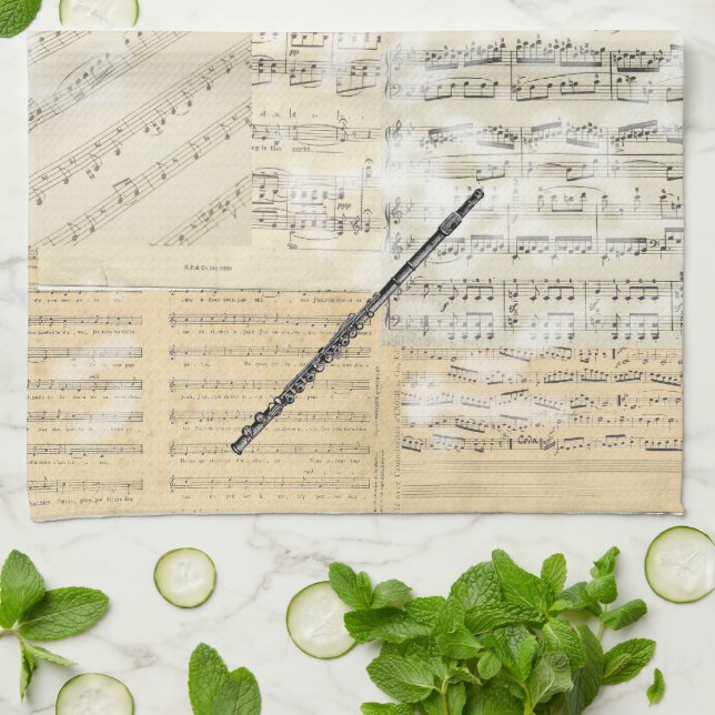 Vintage Flute Music Kitchen Towel (Folded)