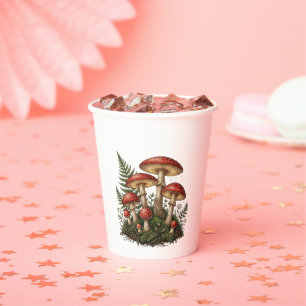 Vintage Fly Agaric Mushroom Illustration Paper Cups