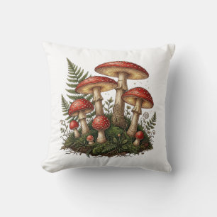 Vintage Fly Agaric Mushroom Illustration Throw Pillow