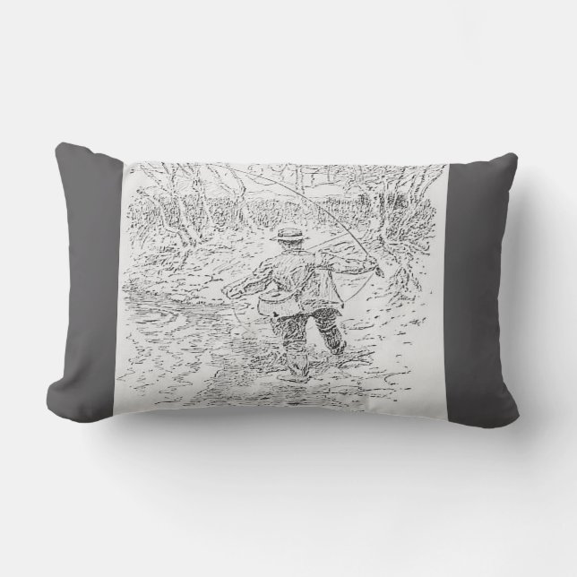 "Vintage Fly Fisherman" Lumbar Pillow (Front)