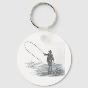 Vintage Fly Fishing Art Key Chain
