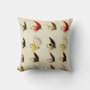 Vintage Fly Fishing Flies Watercolor Nautical Throw Pillow