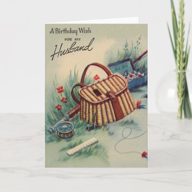 Vintage Fly Fishing Husband Birthday Card (Front)