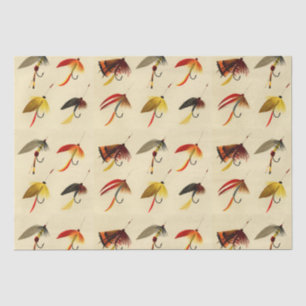 Vintage fly fishing lake fliers lures fisherman tissue paper