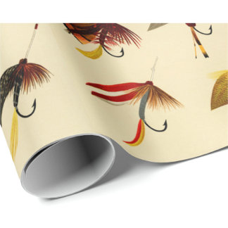 Vintage fly fishing lake fliers lures fisherman wrapping paper