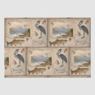 Vintage Fly Fishing Lake Trout Fish Decoupage Art Tissue Paper