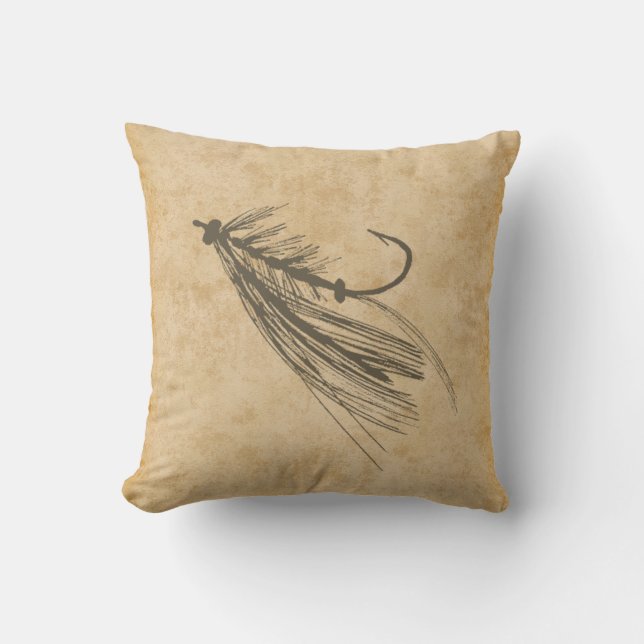 Vintage Fly Fishing Throw Pillow (Front)