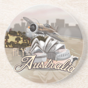 Vintage Fly To Australia Coaster