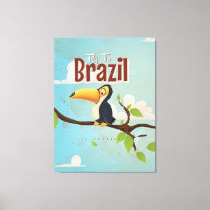 Vintage fly to Brazil Toucan Travel Poster Canvas Print