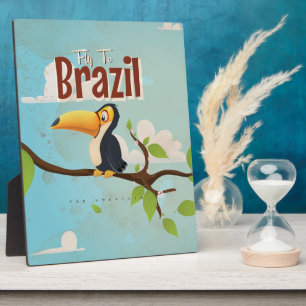 Vintage fly to Brazil Toucan Travel Poster Plaque