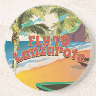 Vintage Fly To Lanzarote Travel Poster Coaster