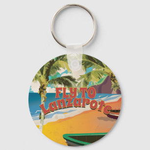 Vintage Fly To Lanzarote Travel Poster Keychain