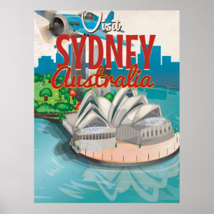 Vintage Fly to Sydney,Australia Travel Poster