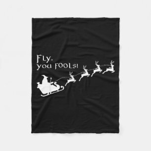 Vintage Fly You Fools Wizard Santa Sleigh Reindeer Fleece Blanket