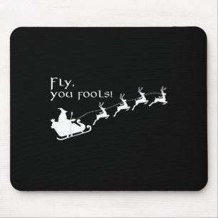 Vintage Fly You Fools Wizard Santa Sleigh Reindeer Mouse Pad