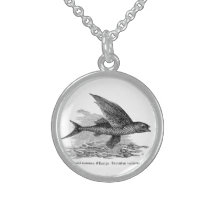 Vintage flying fish illustration necklace