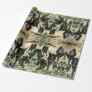 Vintage flying fox bat acadamia illustration  wrapping paper