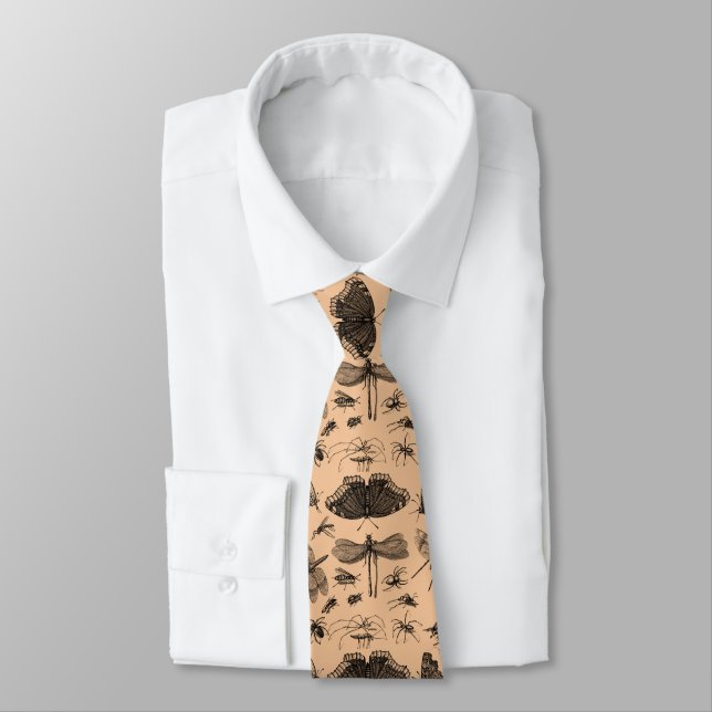 Vintage Flying Insects & Beetles Entomology Peach Tie (Tied)