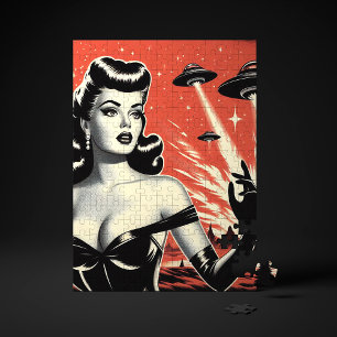 Vintage Flying Saucers Pin-up Jigsaw Puzzle