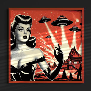 Vintage Flying Saucers Pin-up Poster