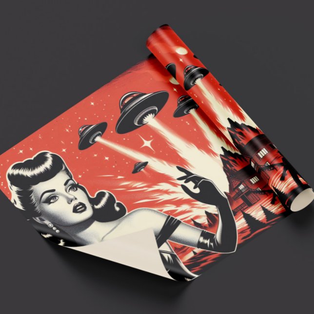 Vintage Flying Saucers Pin-up Wrapping Paper (Creator Uploaded)