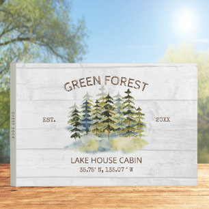 Vintage Foggy Green Forest Watercolor Cabin Lodge Guest Book