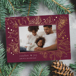 Vintage Foliage | Botanical Photo Foil Holiday Card<br><div class="desc">Chic and elegant holiday photo cards feature your favourite horizontal photo framed by gold foil holly and pine foliage in a line art style. Personalize with your custom greeting (shown with "comfort & joy") and your family signature.</div>