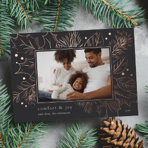 Vintage Foliage Botanical Photo Foil Holiday Card