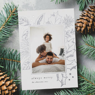 Vintage Foliage Vertical Photo Silver Foil Holiday Card