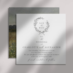 Vintage Foliage Wreath, Fine Art save the date Invitation