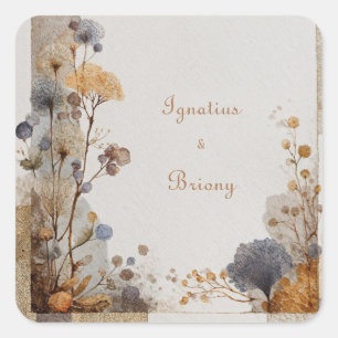 Vintage Folk Art Botanical Wedding Square Sticker