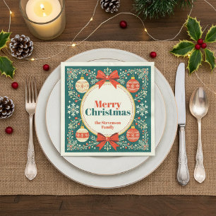Vintage Folk Art Ornaments Merry Christmas  Napkin