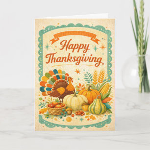 Vintage Folk Art Thanksgiving Turkey Illustration Card