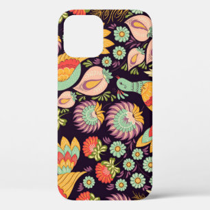 Vintage Folk Floral Birds Ornament iPhone 12 Case