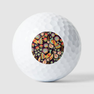 Vintage Folk Floral Birds Ornament Golf Balls
