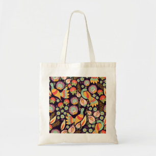 Vintage Folk Floral Birds Ornament Tote Bag