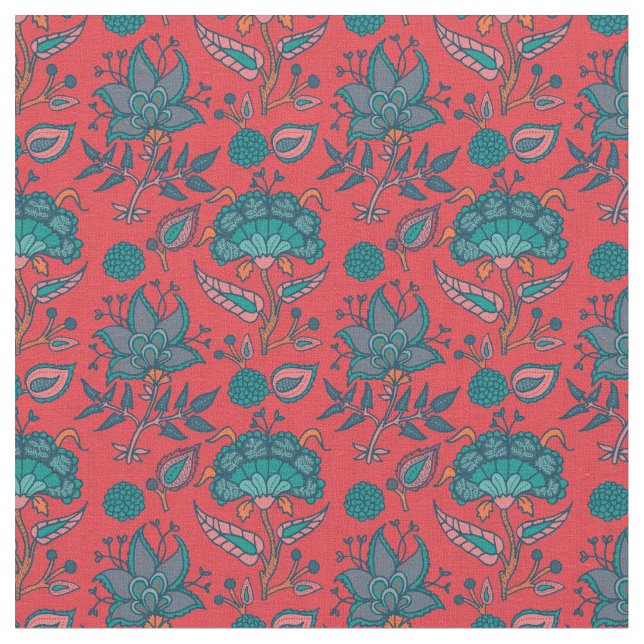 Vintage Folkart Floral Pattern Fabric (Close Up)