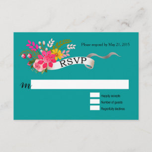 Vintage Folklore Floral Love Banner Ribbon RSVP Card
