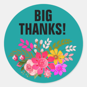 Vintage Folklore Floral Thank You   teal white Classic Round Sticker