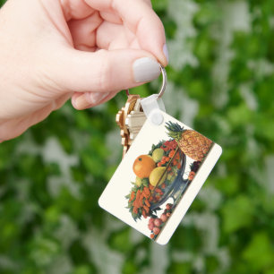 Vintage Food, Assorted Fruit in a Bowl Keychain