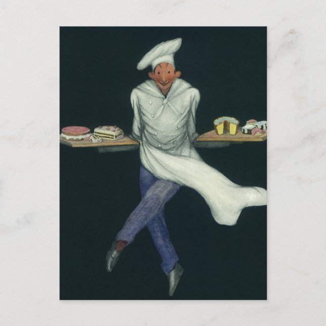 Vintage Food Business, Baker with Pastry Desserts Postcard (Front)