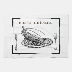 Vintage food collection, grilled lobster kitchen towel