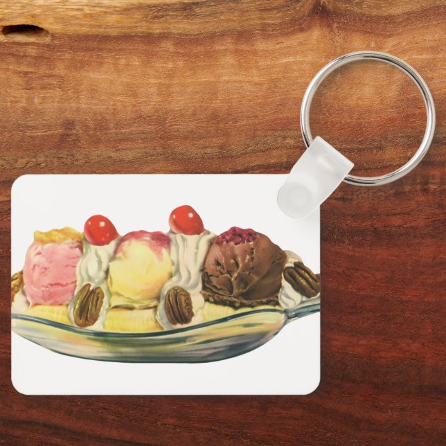 Vintage Food Desserts, Banana Split Cherries Keychain (Front)