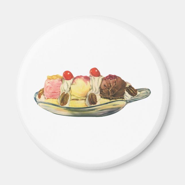 Vintage Food Desserts, Banana Split Cherries Magnet (Front)