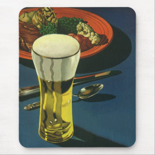 Vintage Food Drinks, Glass of Beer, Dinner Mouse Pad