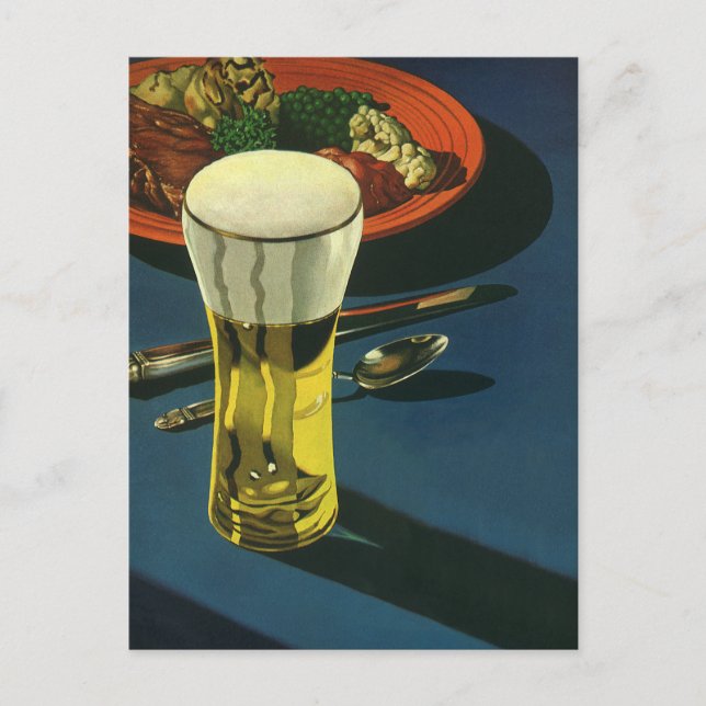 Vintage Food Drinks, Glass of Beer, Dinner Postcard (Front)