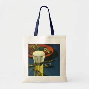 Vintage Food Drinks, Glass of Beer, Dinner Tote Bag