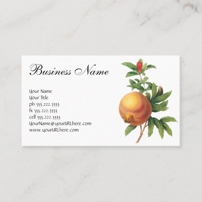 Vintage Food Fruit, Pomegranate by Redoute Business Card (Front)